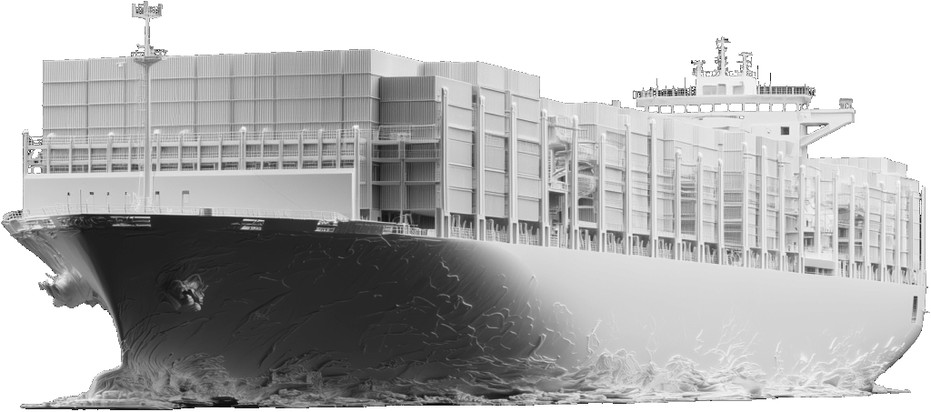 Eine Illustration eines moderne Handelsschiffs mit vielen Containern.