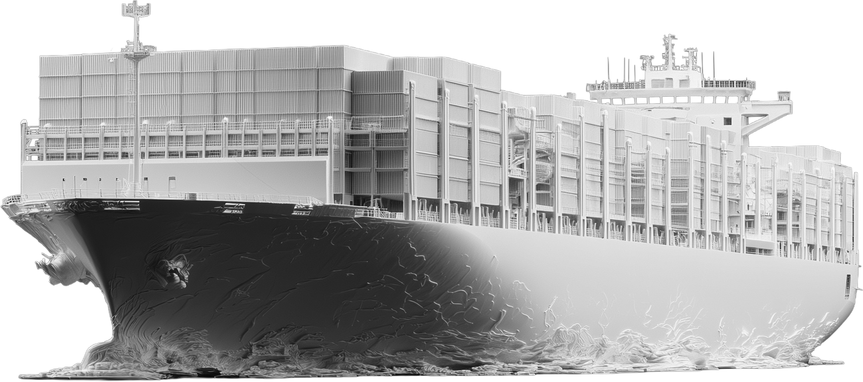 Eine Illustration eines moderne Handelsschiffs mit vielen Containern.