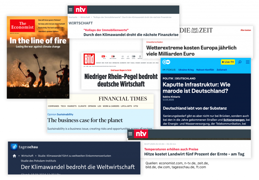 Schlagzeilen von Medien, die Kosten der Krise belegen.